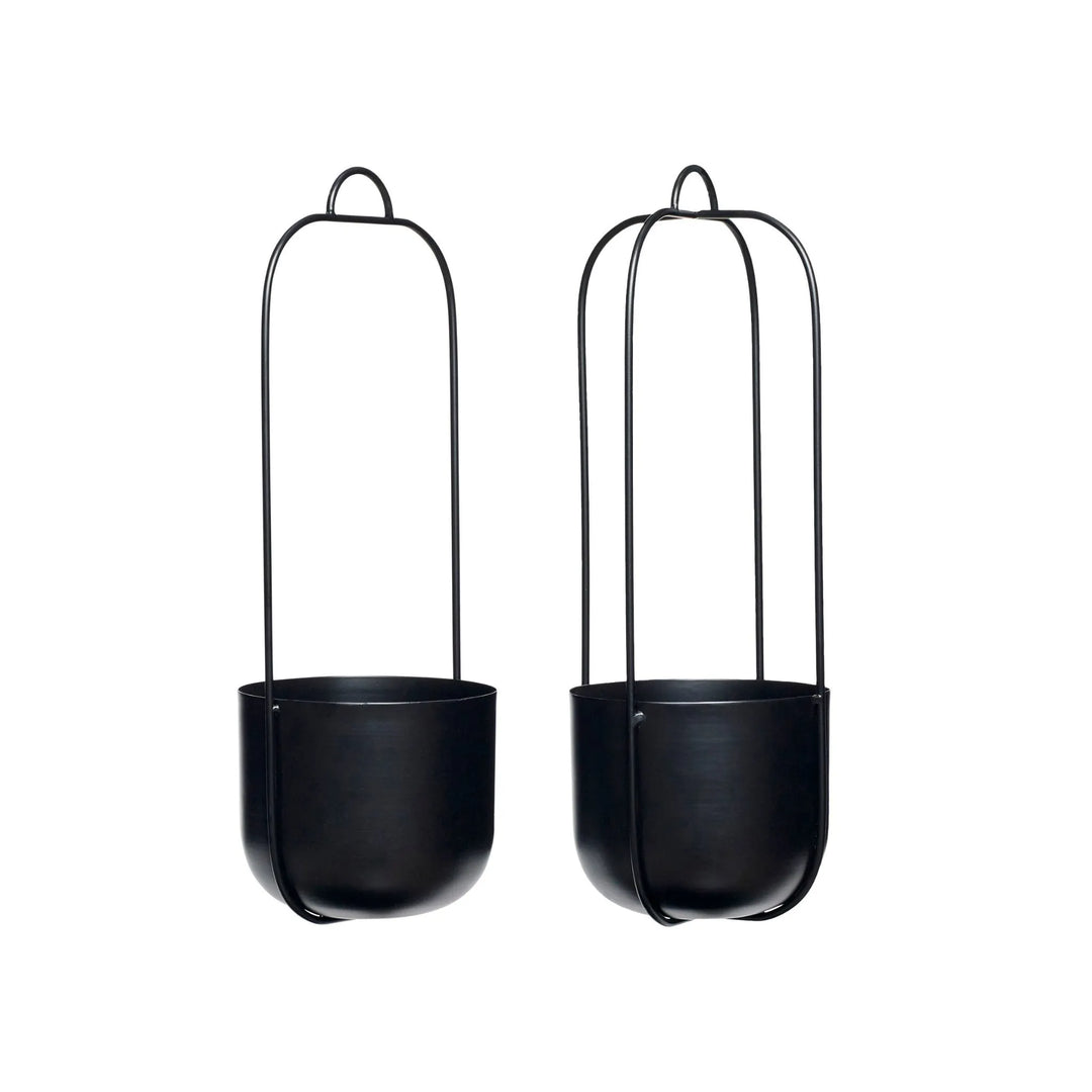 Hübsch Lotus Hängepflanzgefäße Schwarz (2er-Set)