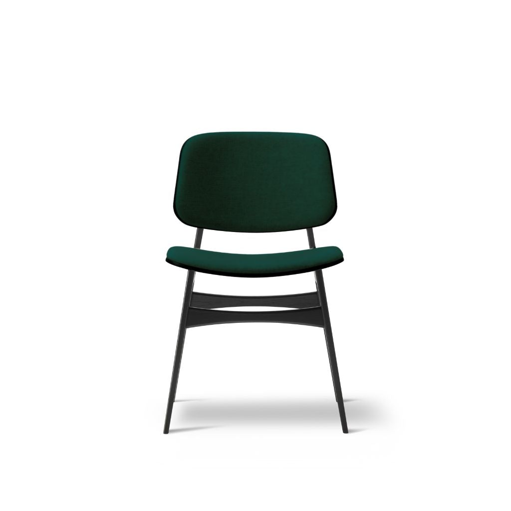 Fredericia Søborg Stuhl 3052 von Børge Mogensen – Dunkelgrüner Velours / Schwarz lackierte Eiche