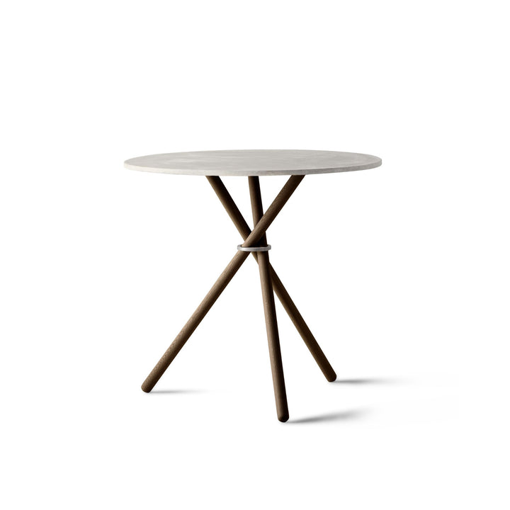 Eberhart Aldric Café-Tisch, heller Beton / dunkle Eiche / Stahl