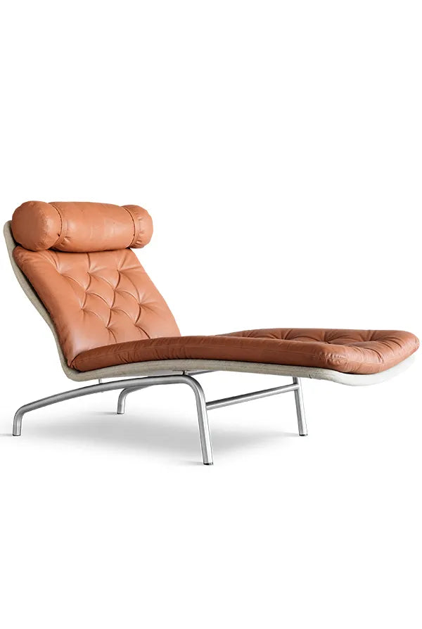 Fredericia Vodder Chaiselong 7230 Lænestol - Cognac Læder / Canvas / Børstet stål