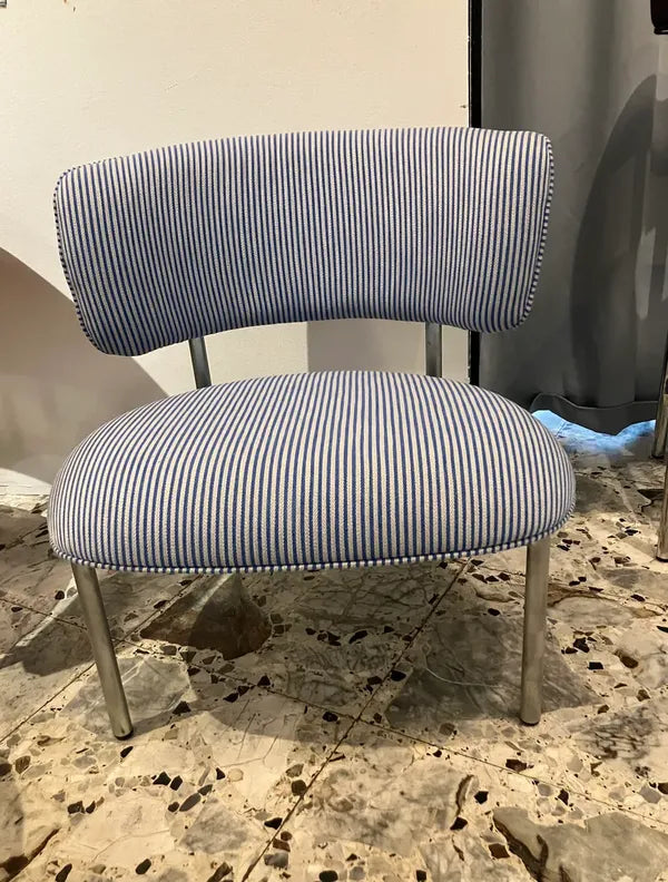 Møbel Copenhagen FONT Outdoor Sessel - Gestreift Blau-Weiß/Galvanisierter Stahlrahmen