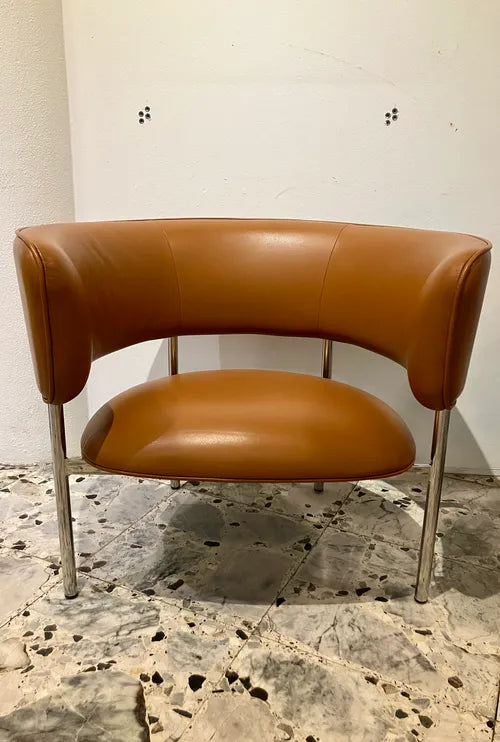 Møbel Copenhagen FONT Sessel m. Armlehne - Braun Leder/Polierter Stahlrahmen