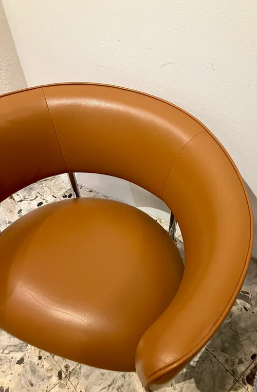 Møbel Copenhagen FONT Sessel m. Armlehne - Braun Leder/Polierter Stahlrahmen
