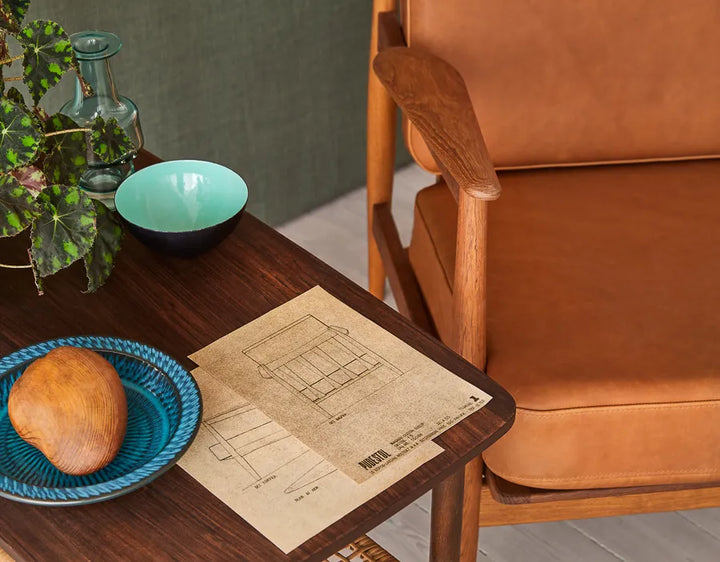 Magnus Olesen Sessel Modell 107, Teak / Cognac Leder