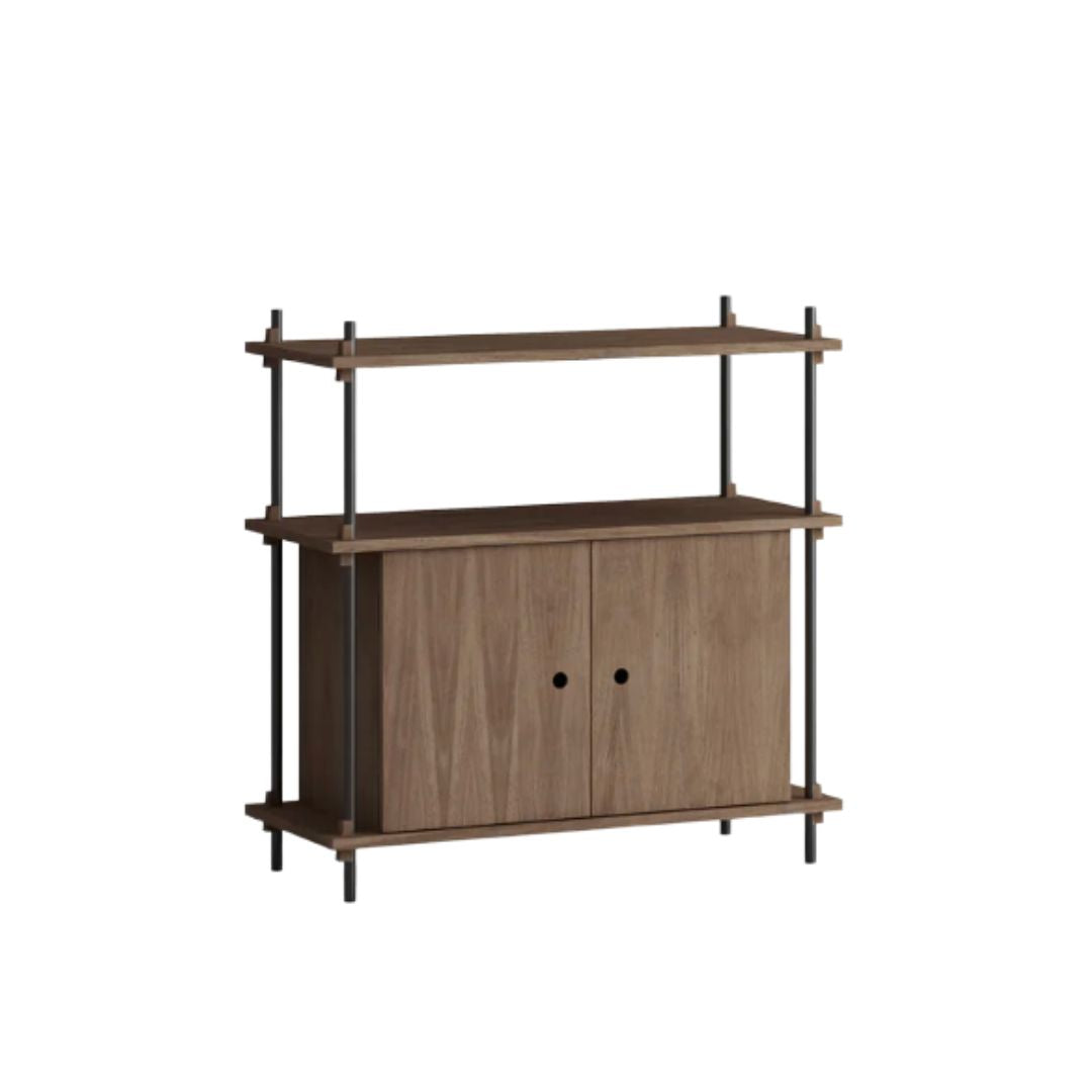 MOEBE Shelving System Reol m. Skab H85 x B85 cm - Røget eg / Sort