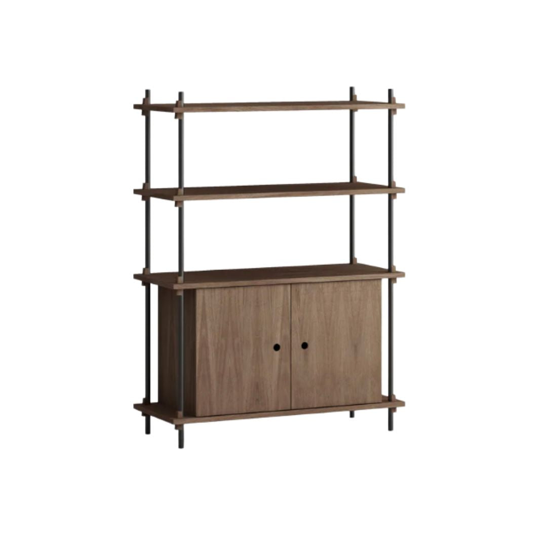 MOEBE Shelving System Reol m. Skab H115 x B85 cm - Røget eg / Sort