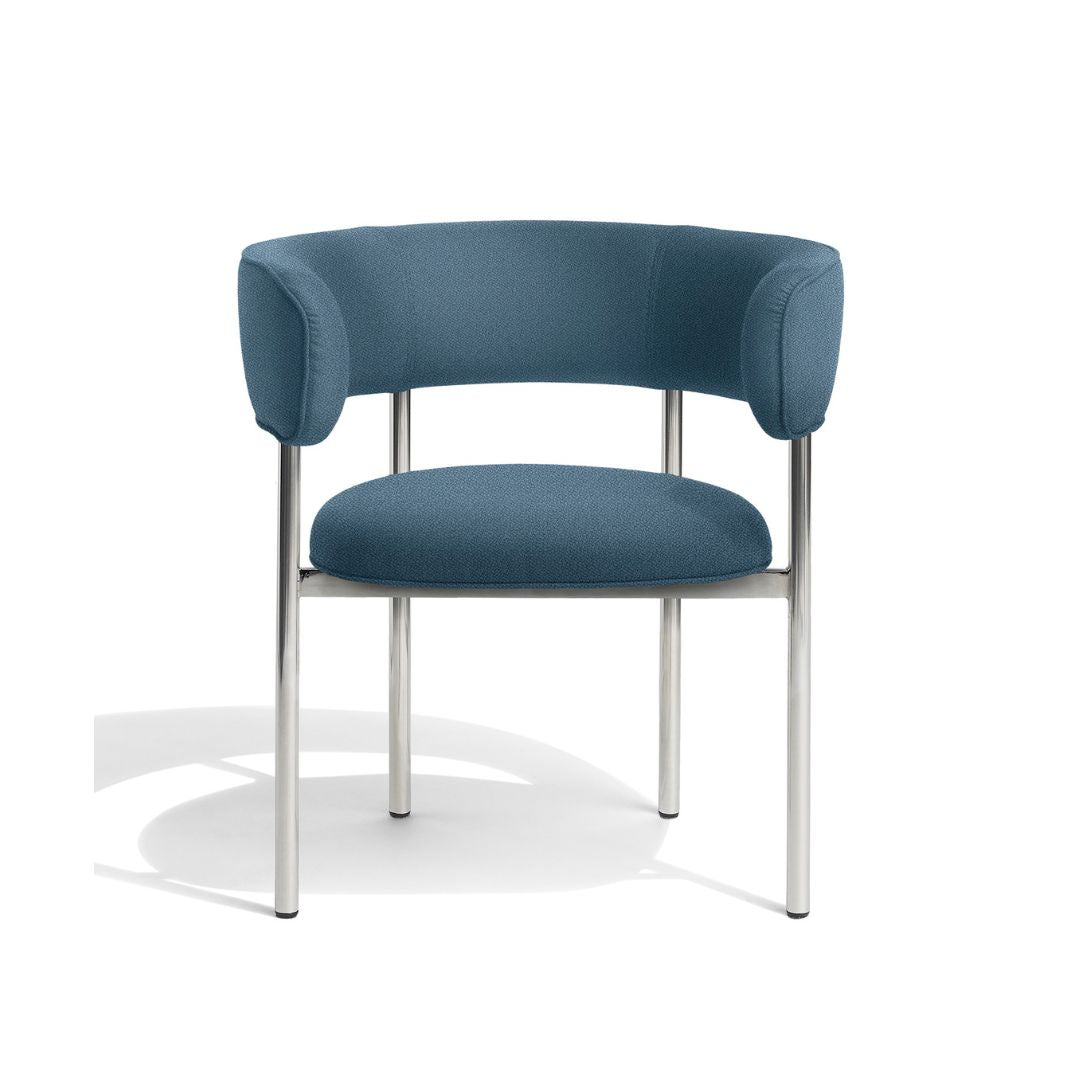 Møbel Copenhagen FONT Esszimmerstuhl m. Armlehne - Petrolblau/Polierter Stahlrahmen