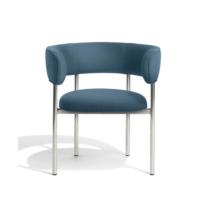 Møbel Copenhagen FONT Esszimmerstuhl m. Armlehne - Petrolblau/Polierter Stahlrahmen