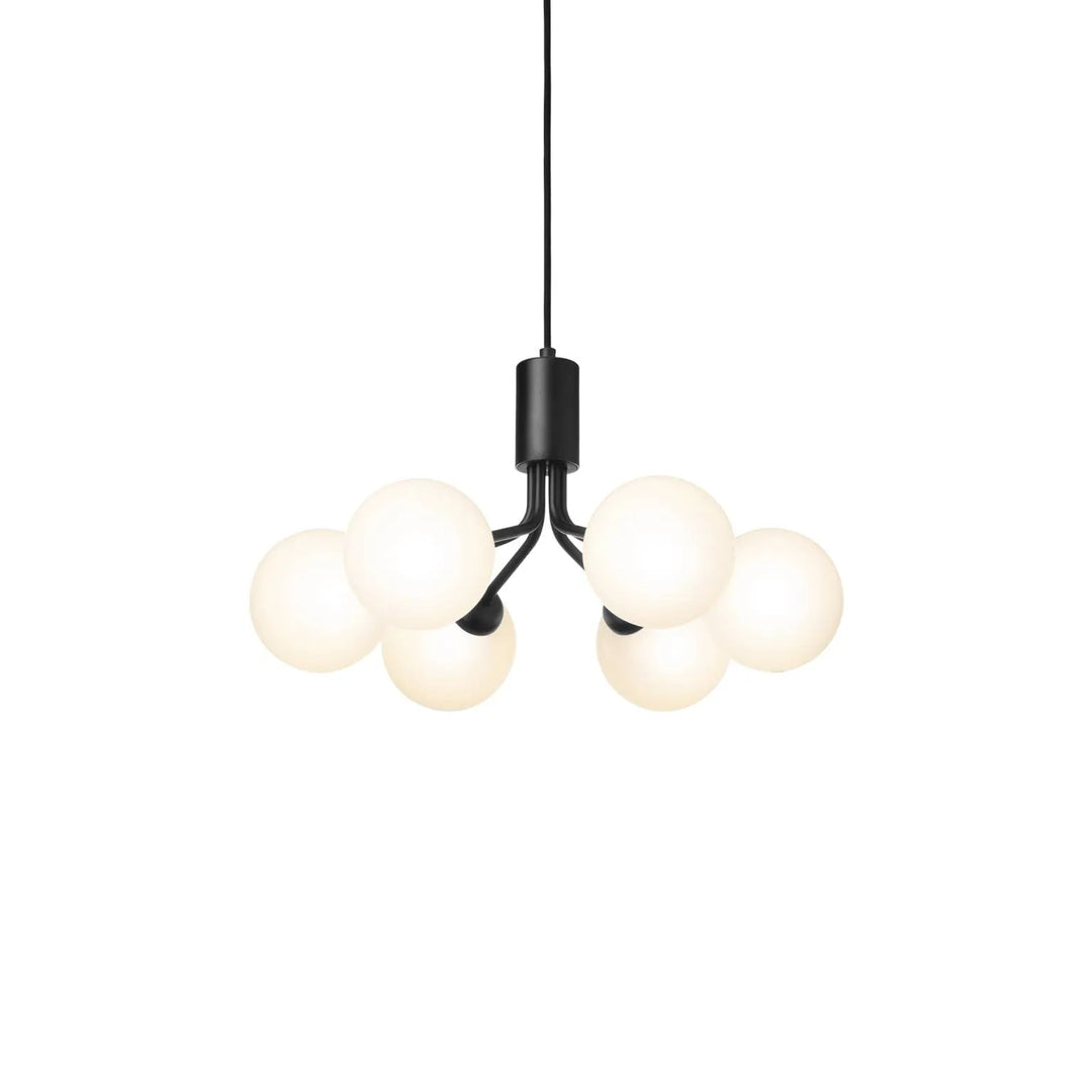 Nuura Apiales 6 Kronleuchter, Satin schwarz / Opal