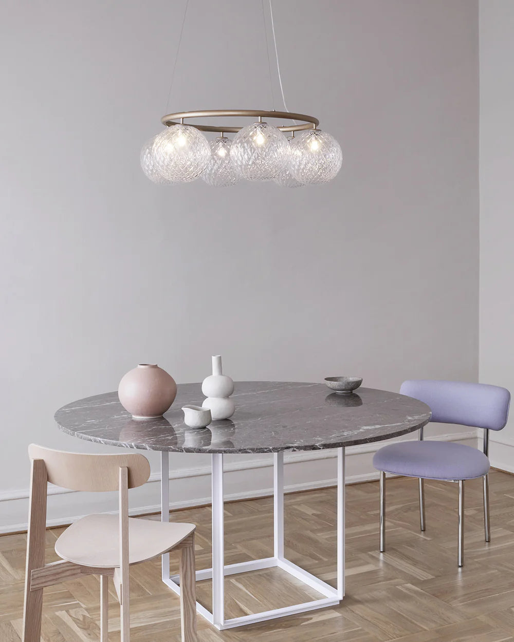 Nuura Miira 6 Circular Kronleuchter, Rock Grey / Optic Clear