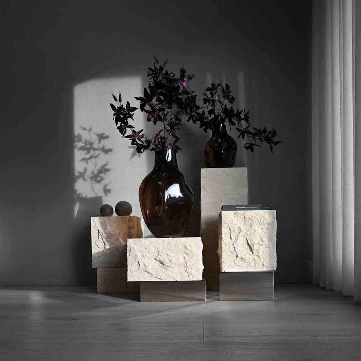 101 Copenhagen Temple Tall Sidebord, Limestone / Messing