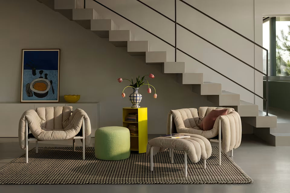 Hem Puffy Ottoman Fodskammel, Natur / Rustfrit stål