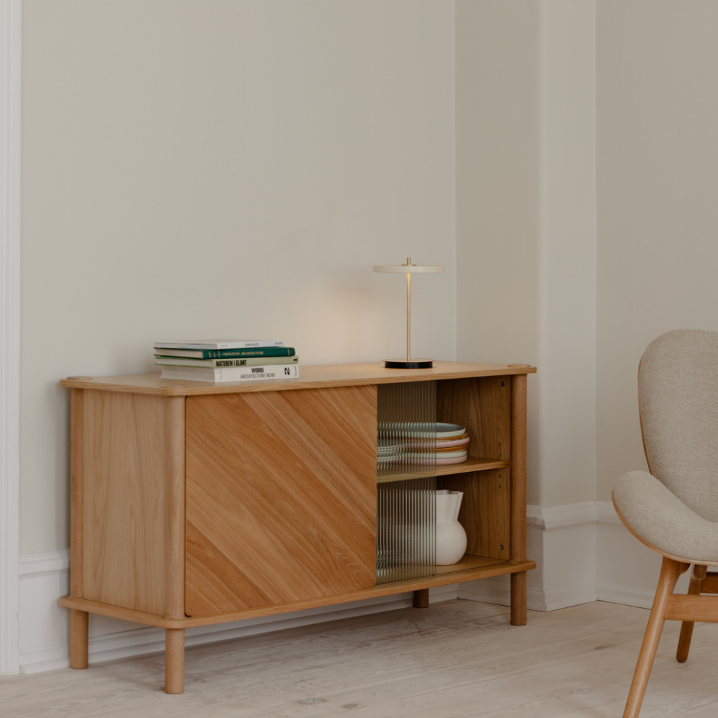 UMAGE Italic Sideboard, Black Oak/Glass