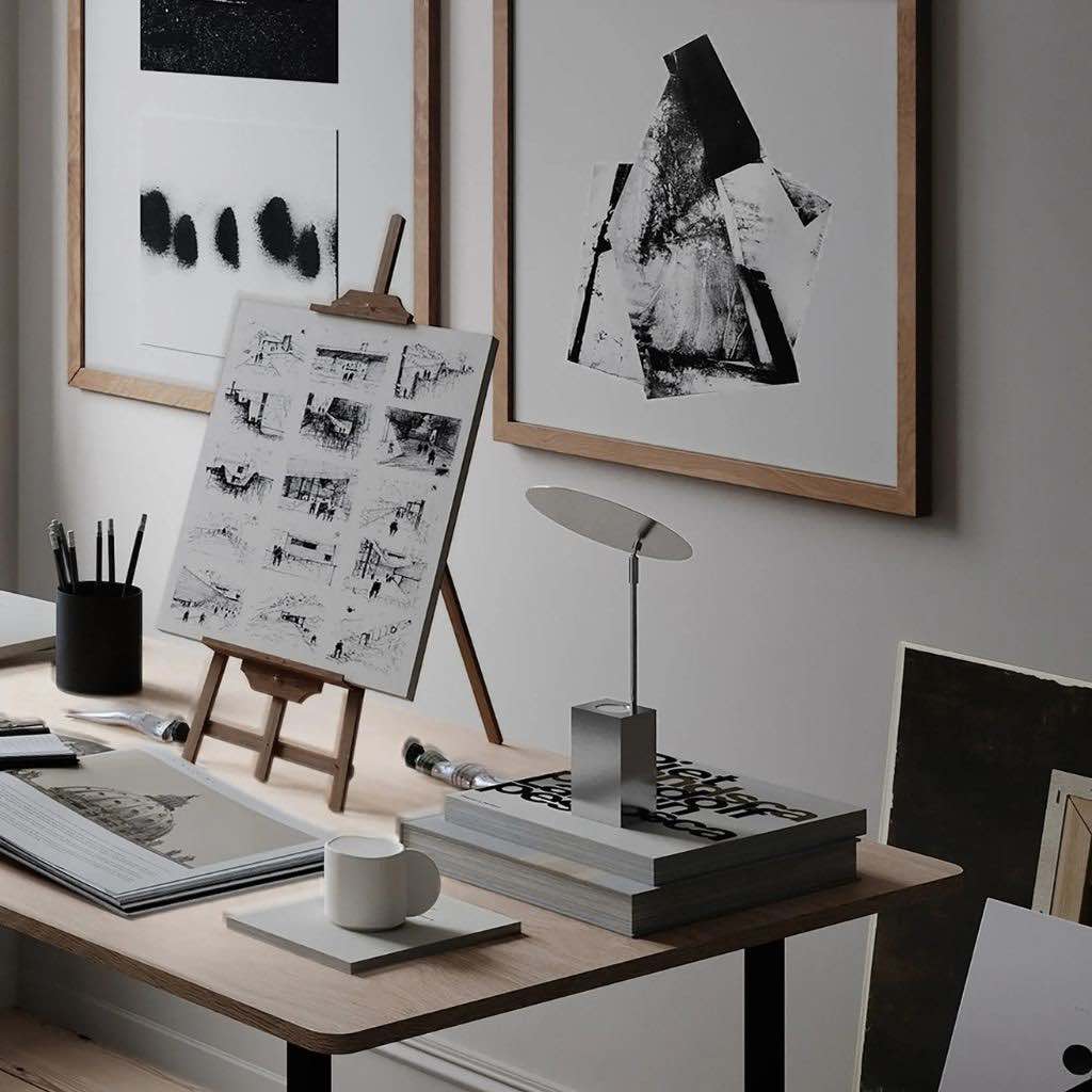 101 Copenhagen Reflect Table Lamp, Limestone / Krom