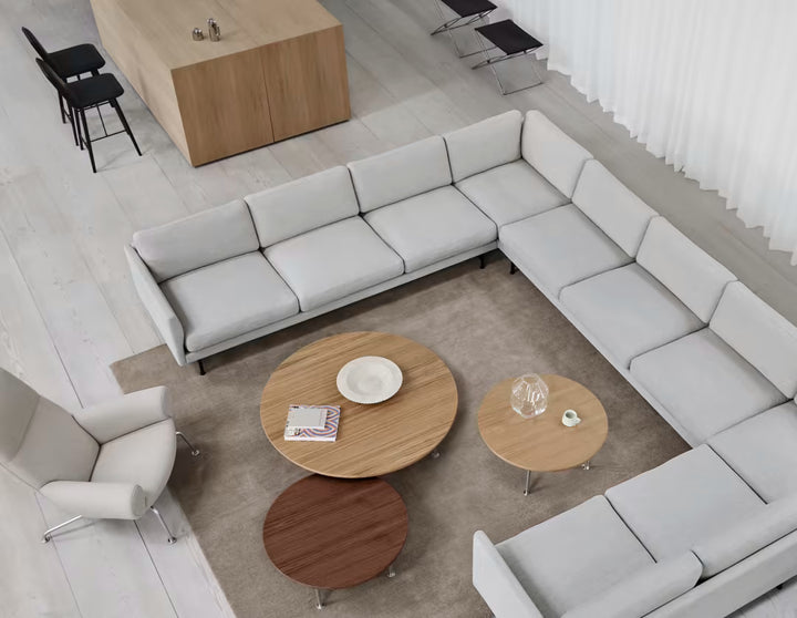 Fredericia Wegner Ox Table Ø120/H35 - Eg Lak / Børstet Rustfrit Stål