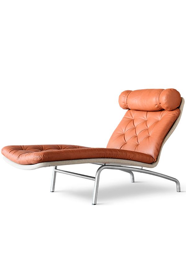 Fredericia Vodder Chaiselong 7230 Lænestol - Cognac Læder / Canvas / Børstet stål