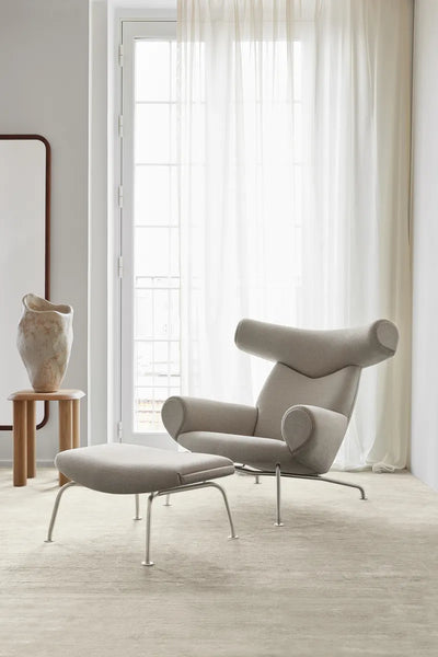 Fredericia Wegner Ox Ottoman - Cognac læder Omni 307 / Rustfri stål