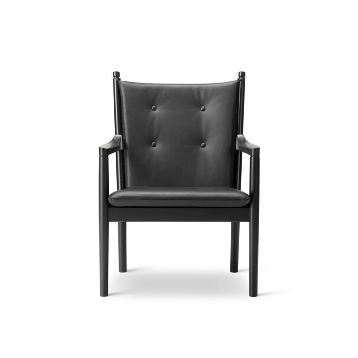 Fredericia Loungestol 1788 af Hans J. Wegner - Schwarzes Leder / Buche Schwarzer Lack