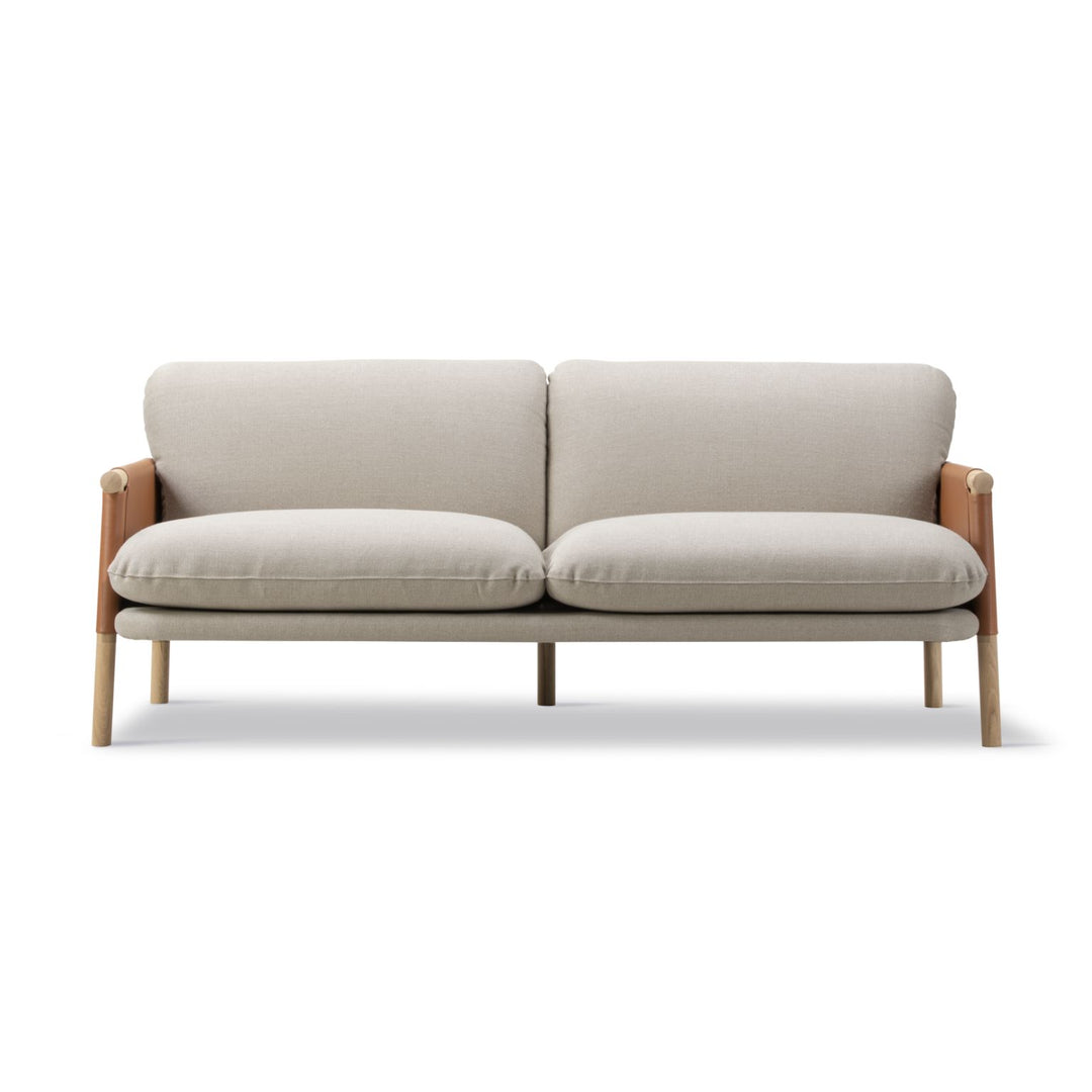 Fredericia Savannah 2-seater Sofa, 182 cm - Cognac leather on back/Steelcut Trio 213 on cushions/Light Oiled Oak