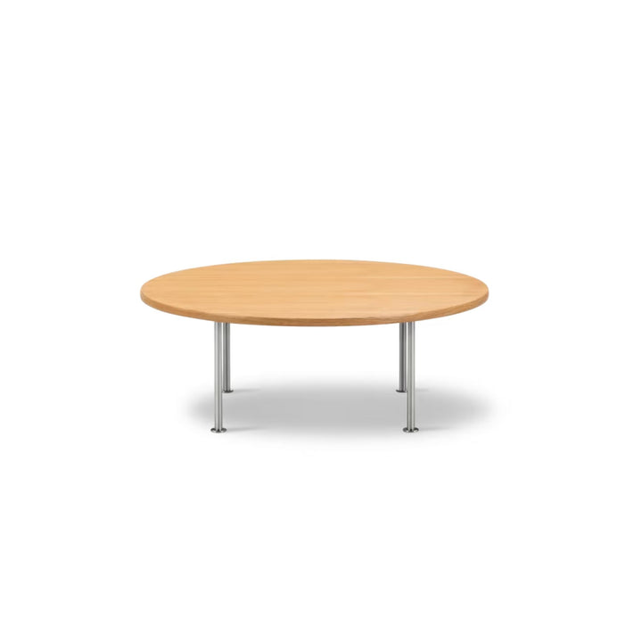 Fredericia Wegner Ox Table Ø100/H35 - Eg Lak / Børstet Rustfrit Stål
