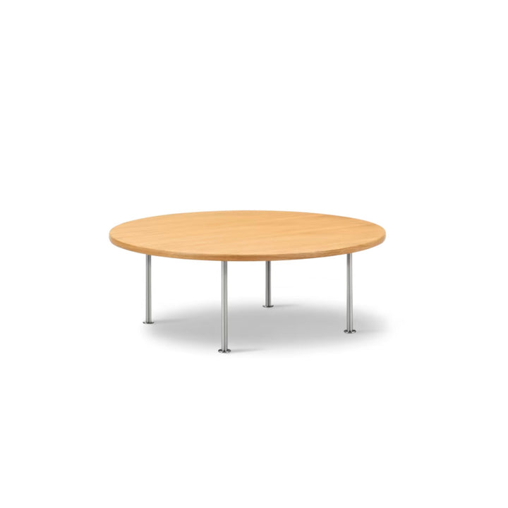 Fredericia Wegner Ox Table Ø100/H35 - Eg Lak / Børstet Rustfrit Stål