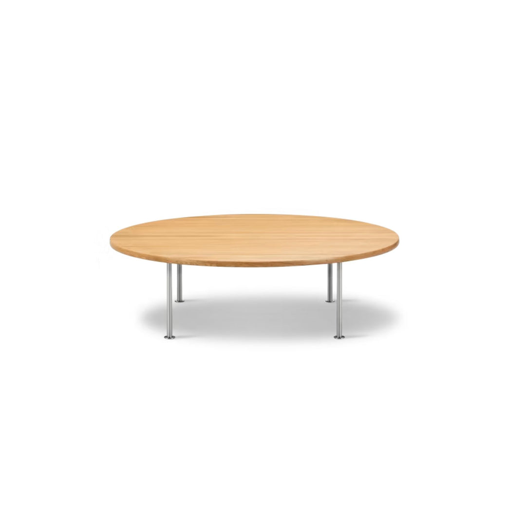 Fredericia Wegner Ox Table Ø120/H35 - Eg Lak / Børstet Rustfrit Stål