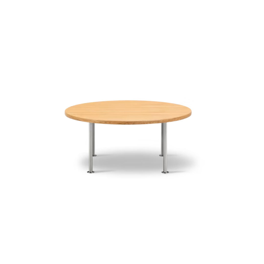 Fredericia Wegner Ox Table Ø80/H35 - Eg Lake / Børstet Rustfrit Stål