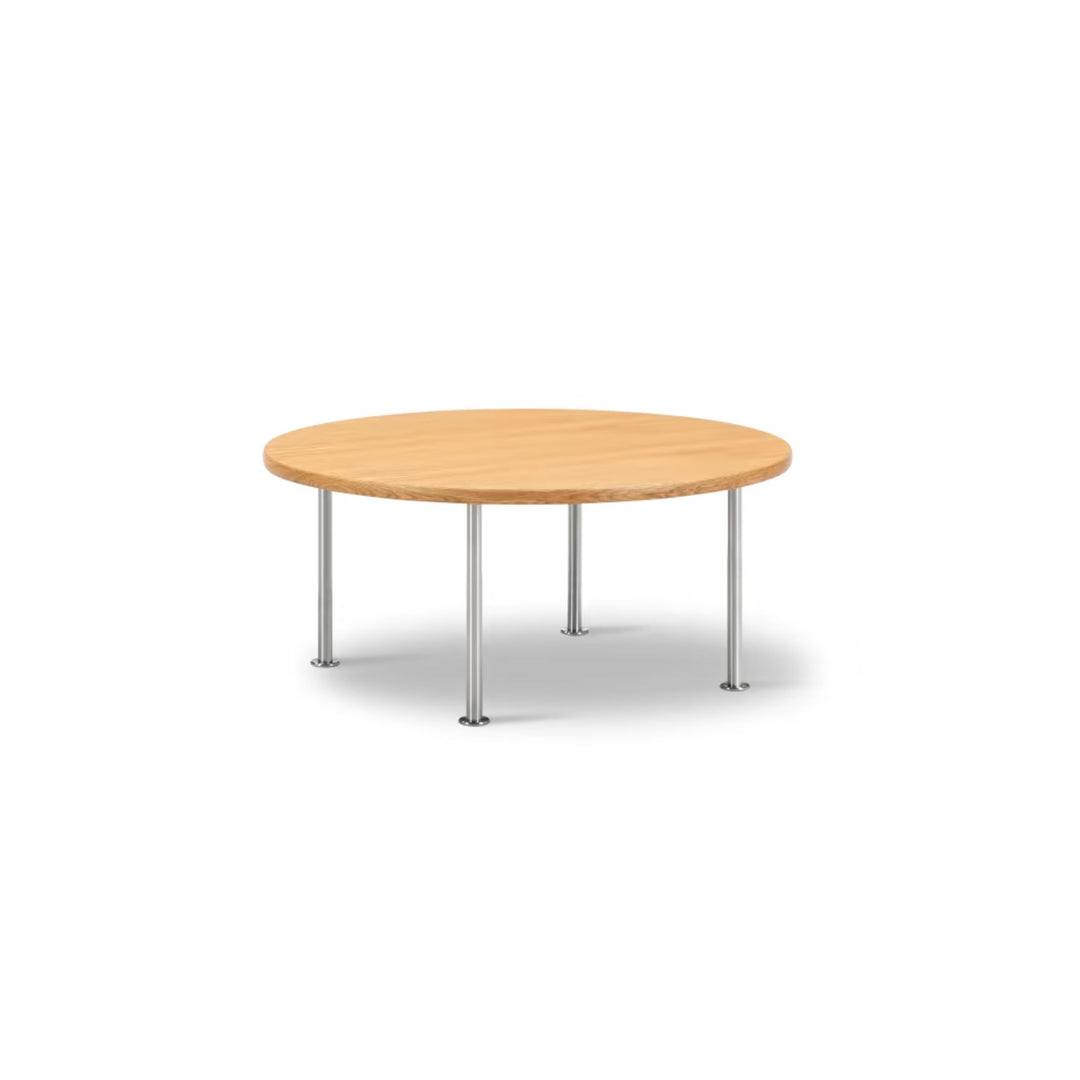 Fredericia Wegner Ox Table Ø80/H35 - Eg Lake / Børstet Rustfrit Stål