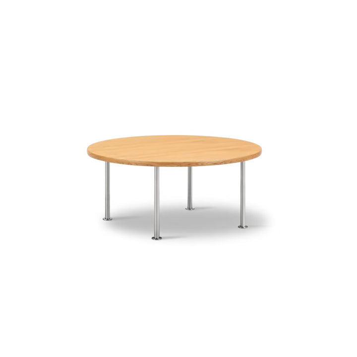Fredericia Wegner Ox Table Ø80/H35 - Eg Lake / Børstet Rustfrit Stål