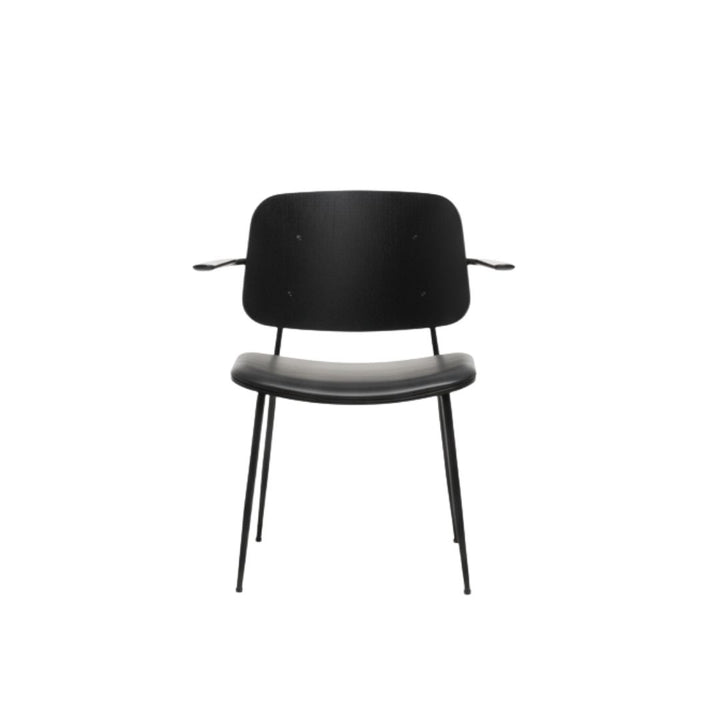 Fredericia Søborg Stol m. armlæn 3070 af Børge Mogensen - Sortlakeret Eg, Sort lædersæde