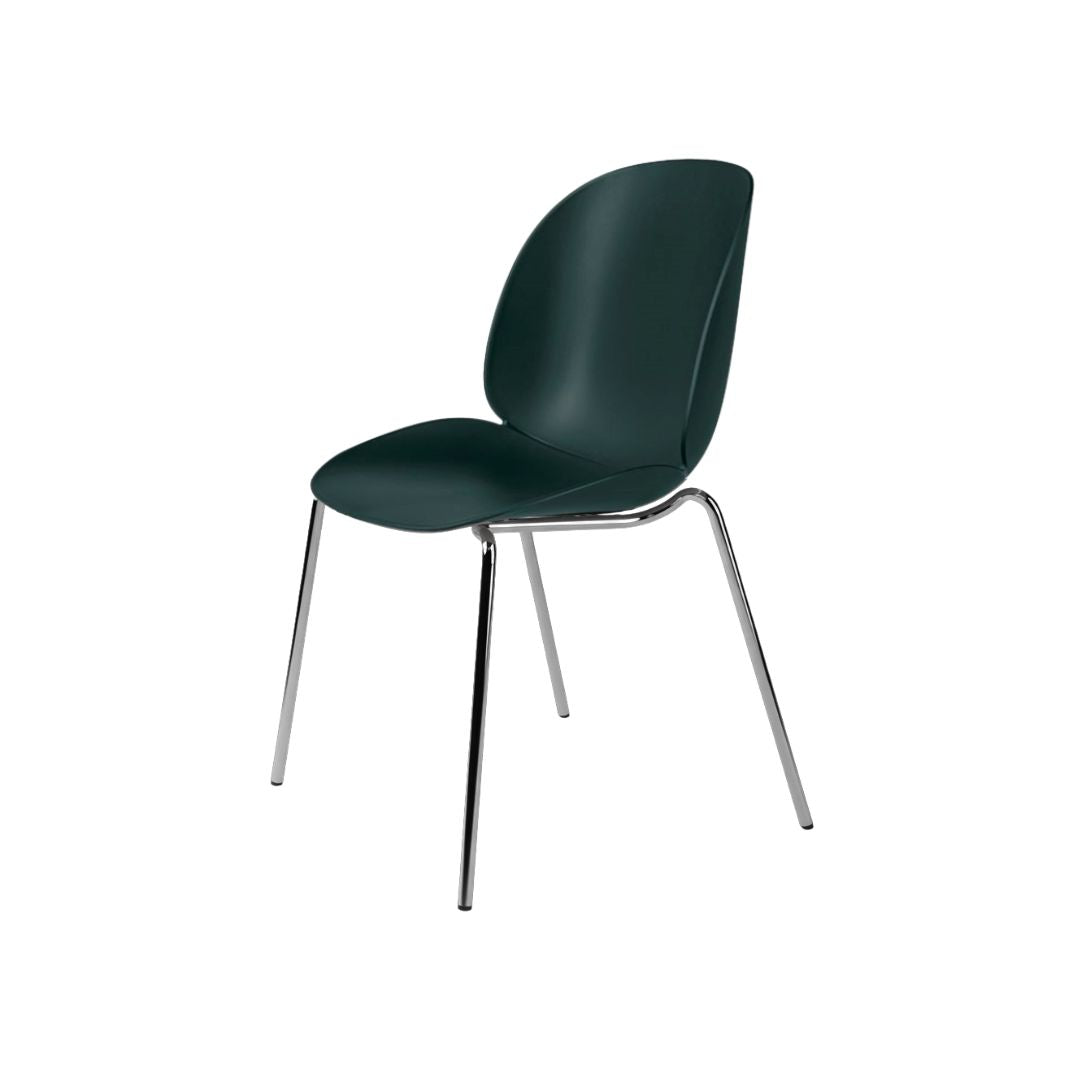 GUBI Beetle Dining Chair Stapelbar, Chrom / Dunkelgrün
