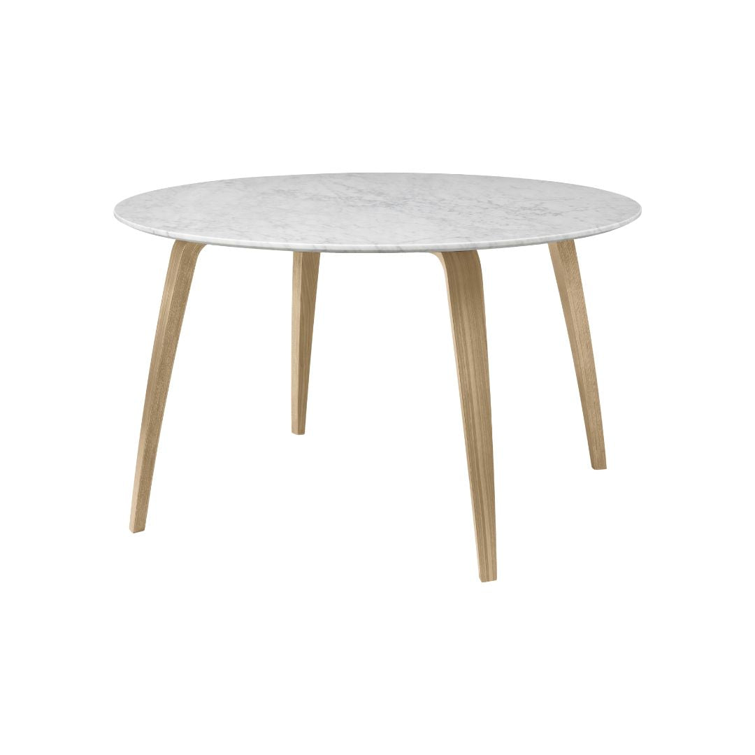 GUBI Dining Table Round Ø130, Eg / Hvid Carrara Marmor