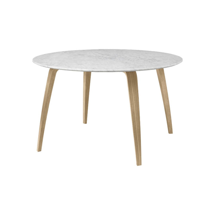 GUBI Dining Table Round Ø130, Eg / Hvid Carrara Marmor