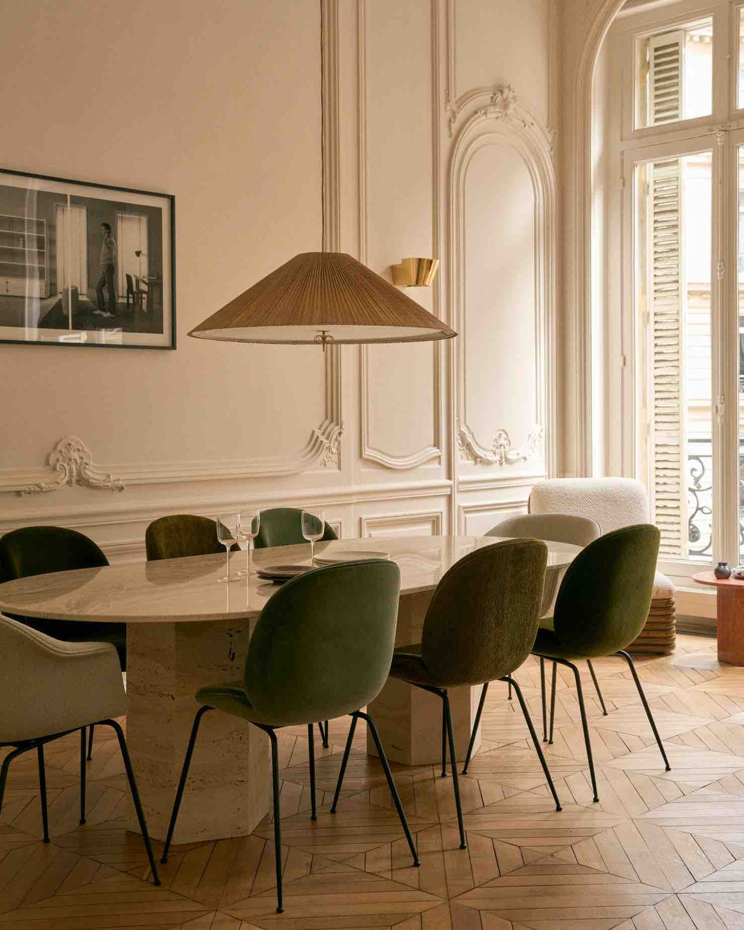 GUBI Beetle Dining Chair Sitzpolster, Schwarz / Beige / Graugrün Samt