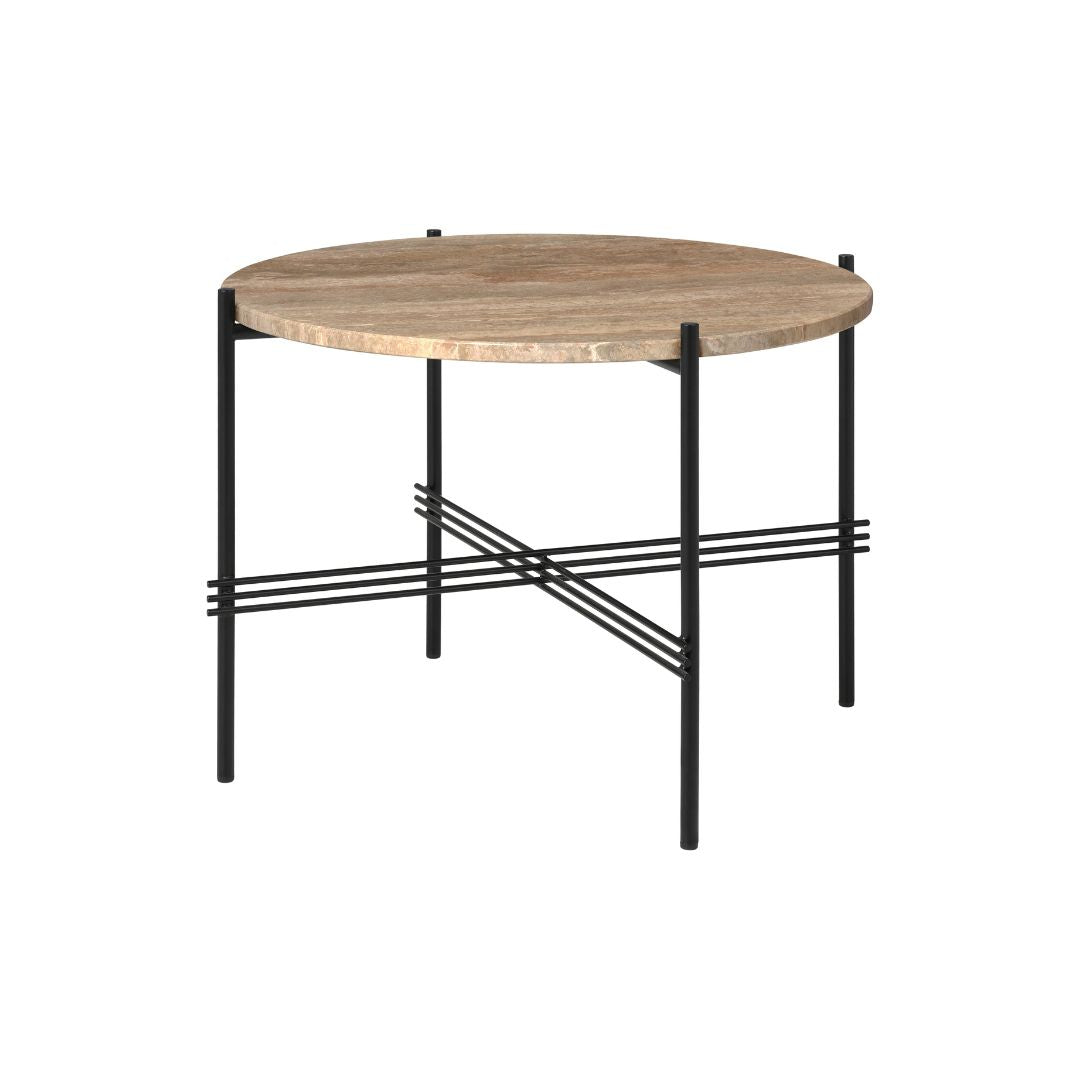 GUBI TS Coffee Table Round Ø55, Sort / Warm Taupe Travertine