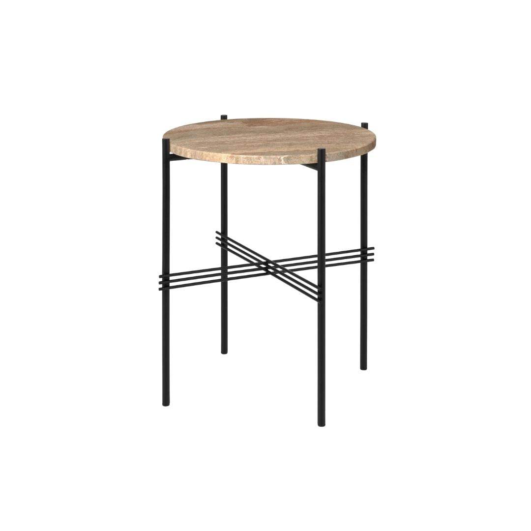 GUBI TS Beistelltisch Round Ø40, Schwarz / Warm Taupe Travertin