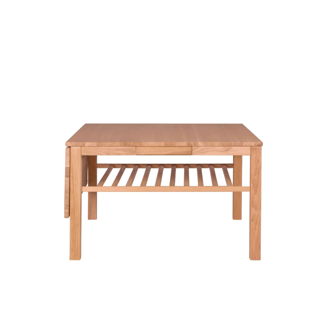 Haslev Sofabord 410, Kirsebær, 85x85, med hylde, skuffe og klap