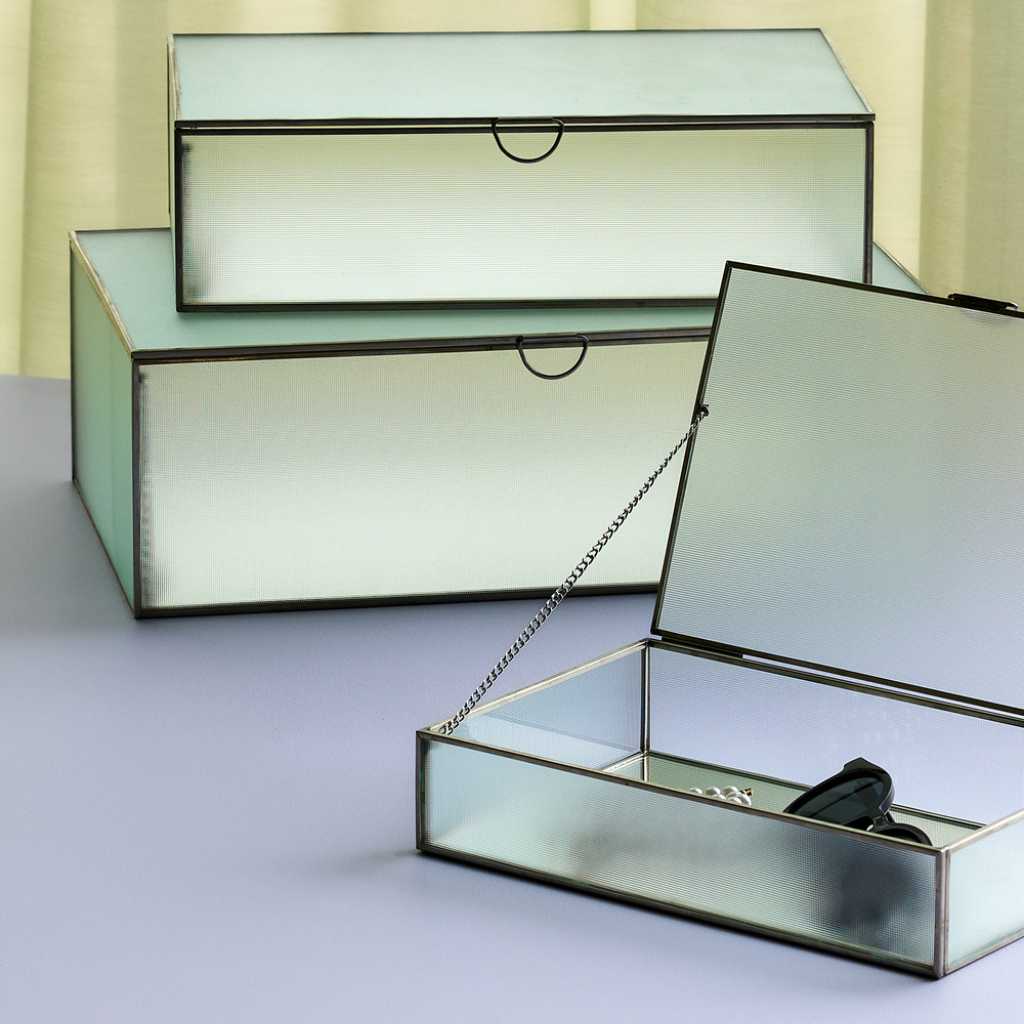 Hübsch Ripple Glass Box Nickel (set of 3)