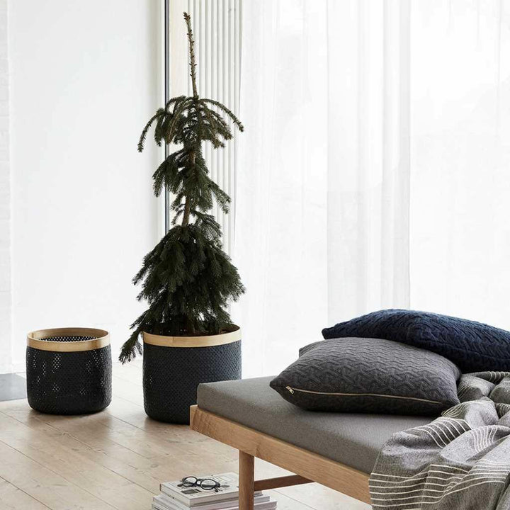 Hübsch Stribe Kurv Sort/Natur (sæt af 2)