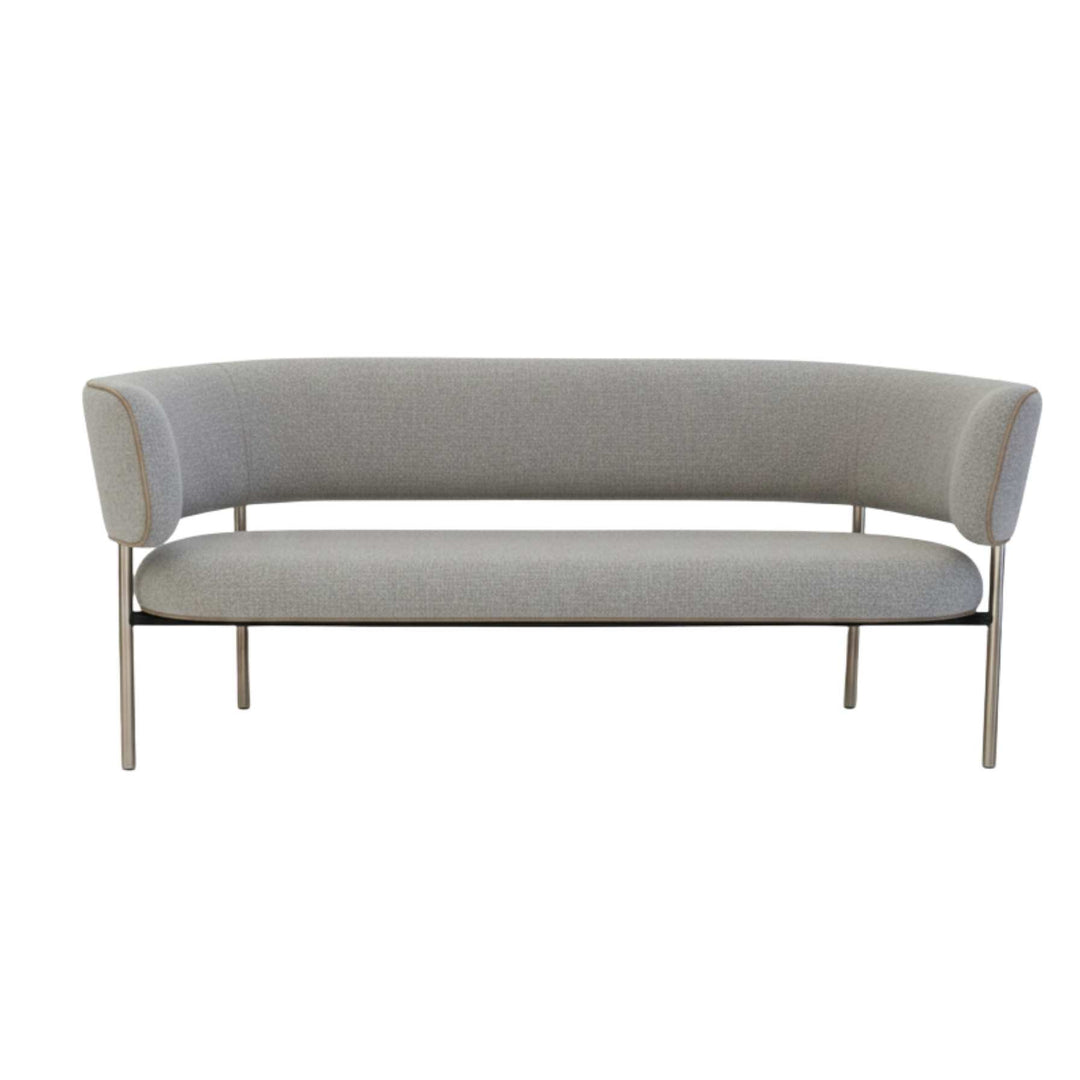 Møbel Copenhagen Font Lounge Sofa - Lyseblå Bouclé/Hvid Læder/Poleret Stål