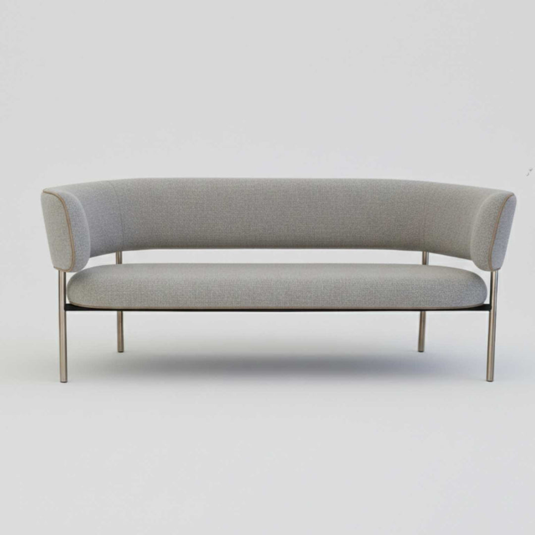 Møbel Copenhagen Font Lounge Sofa - Lyseblå Bouclé/Hvid Læder/Poleret Stål