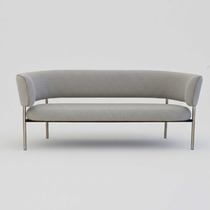 Møbel Copenhagen Font Lounge Sofa - Lyseblå Bouclé/Hvid Læder/Poleret Stål