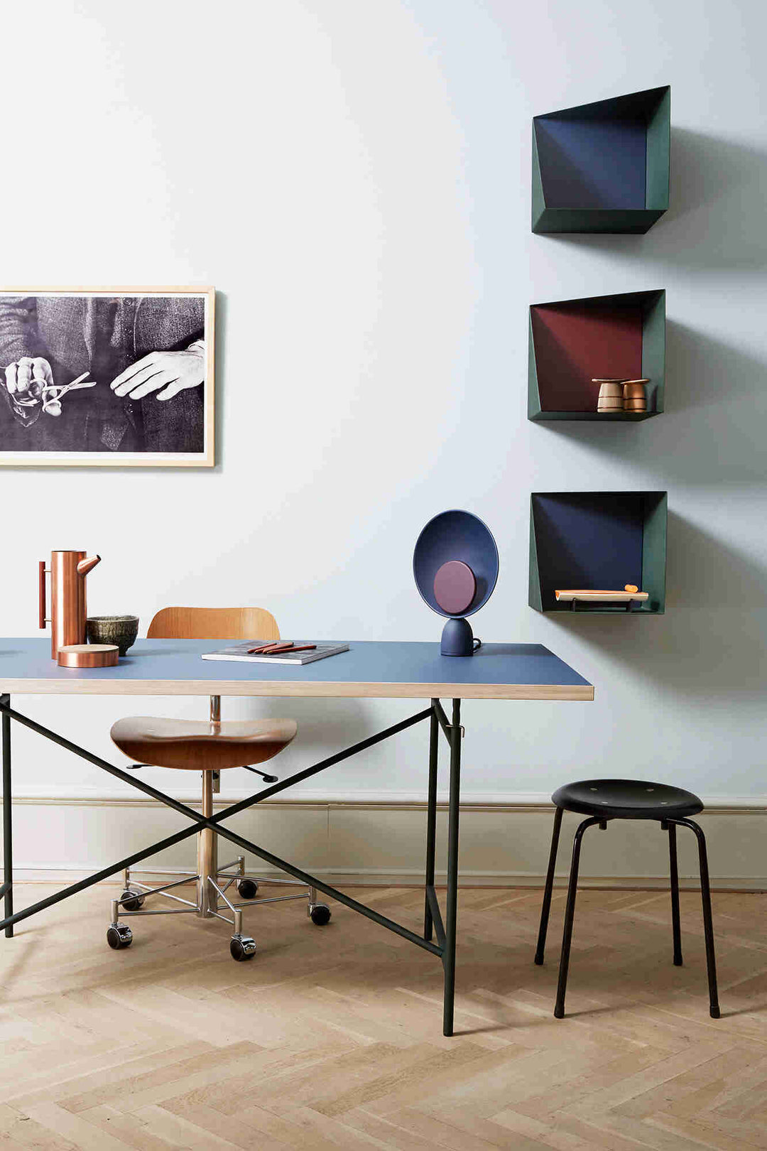 Egon Eiermann Bord, 200x90 cm, Blå / Sort