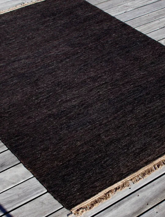 Massimo Sumace Jute Gulvtæppe 170 x 240, Black with fringes