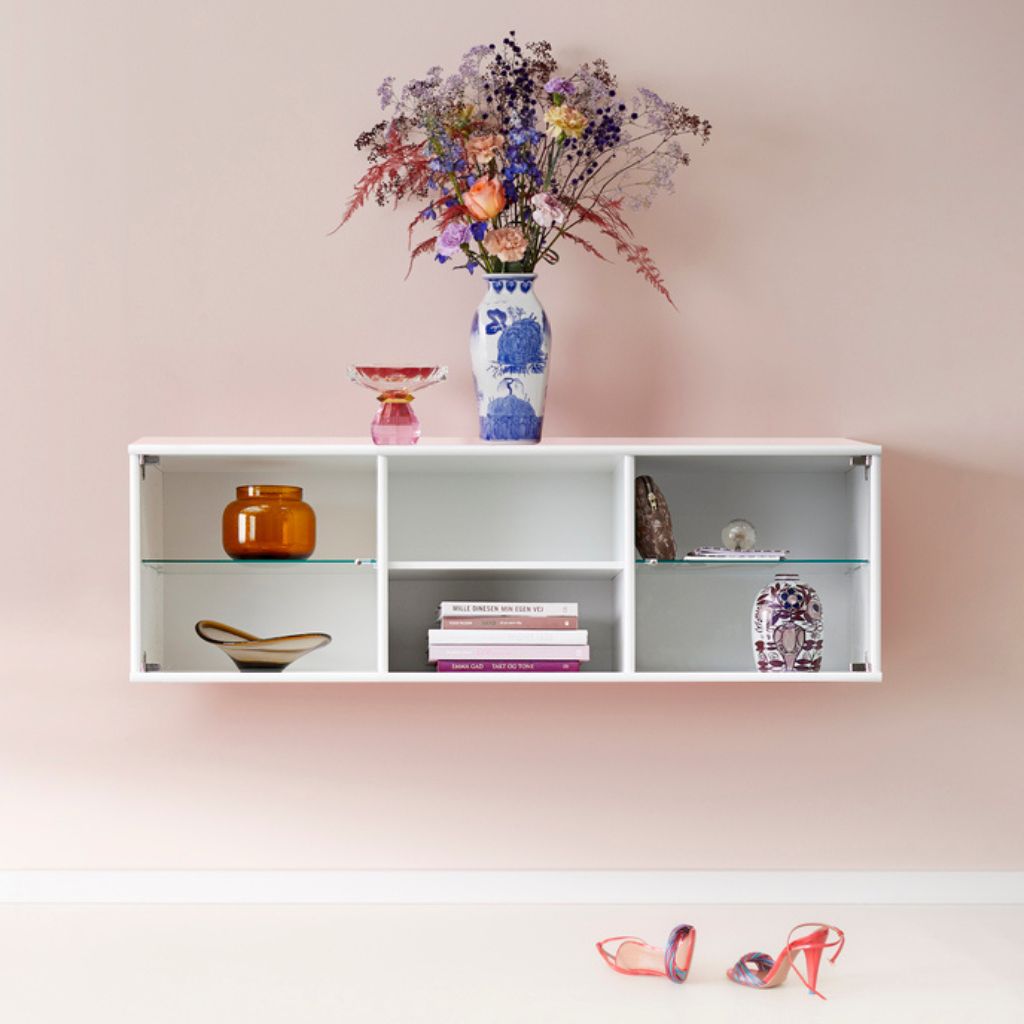 Hammel Furniture MISTRAL Cabinet with glass doors 89x41.6x32.5 cm, Light lacquer