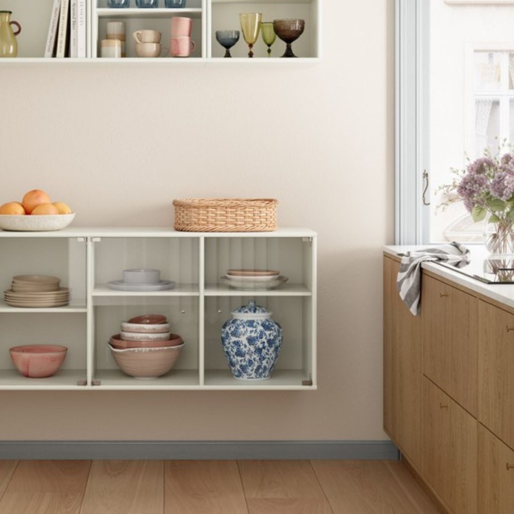 Hammel Furniture MISTRAL Cabinet with glass doors 89x41.6x32.5 cm, Light lacquer