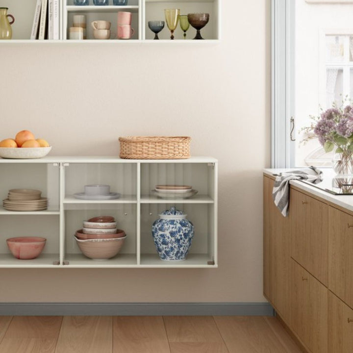 Hammel Furniture MISTRAL Cabinet with glass doors 89x41.6x32.5 cm, Light lacquer