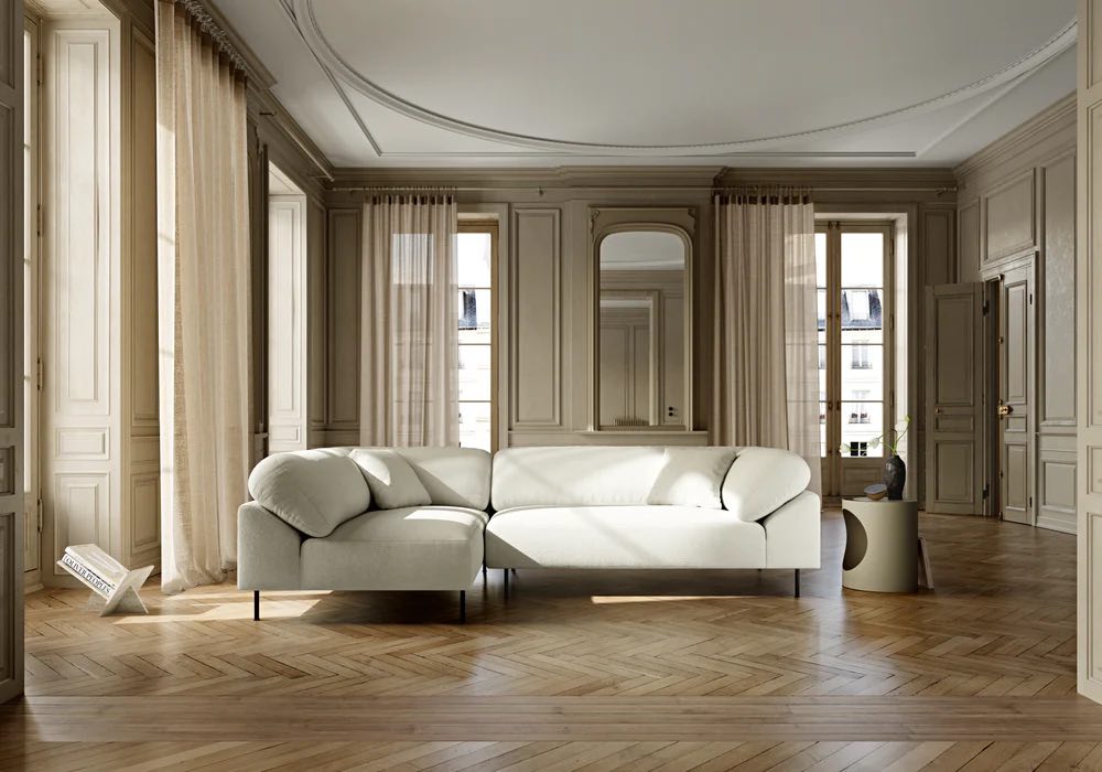 WOUD Collar Open end Venstre sofa, Råhvid bouclé