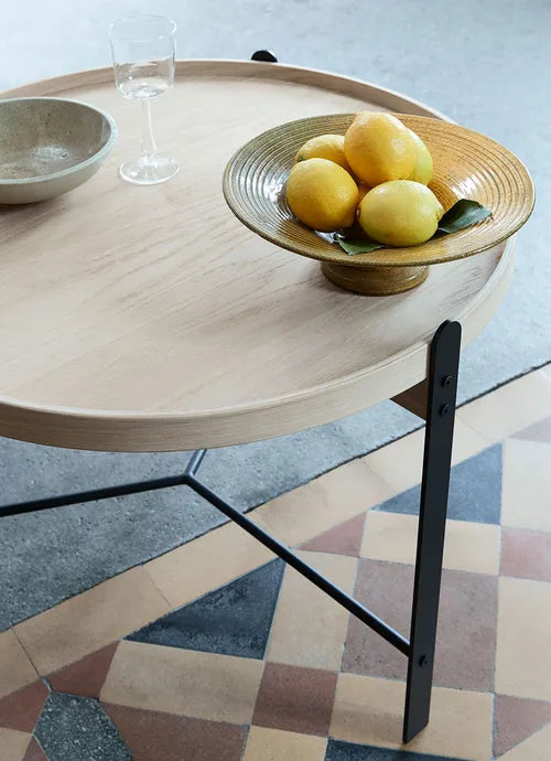 Warm Nordic Compose Sofabord Ø50 - Hvidolieret eg, Sort stel