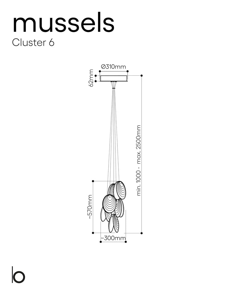 BOMMA Mussels Cluster 6 pcs, Alabaster glas